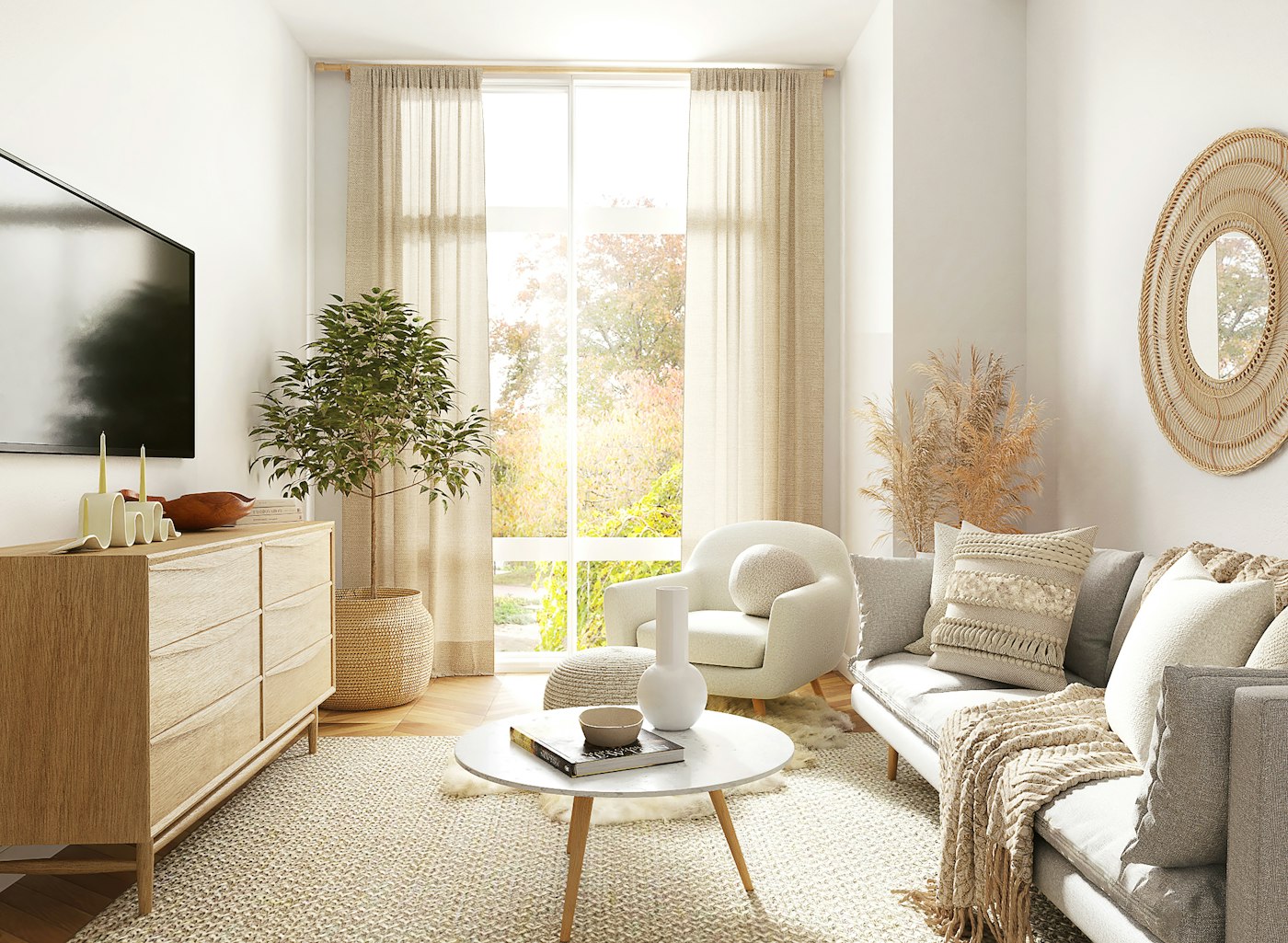 A bright, freshly cleaned Miami condo living room